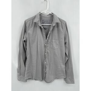 Frank & Eileen Gray Barry Button Front Fitted Shirt distressed hem Size Large